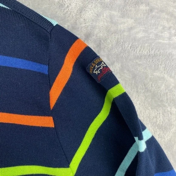 Paul & Shark Yachting Sweater Mens XL Blue Striped Colorful Organic Cotton Pima